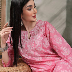 Women Paisly Embroidered Round Neck Straight Cotton Kurta