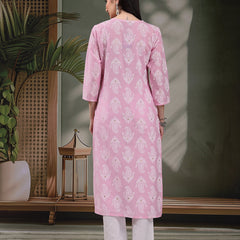 Women Paisley Printed Thread Work Notch Neck Pure Cotton Straight Kurta