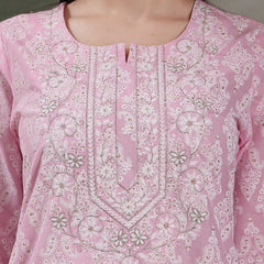 Women Paisley Printed Thread Work Notch Neck Pure Cotton Straight Kurta