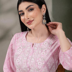 Women Paisley Printed Thread Work Notch Neck Pure Cotton Straight Kurta