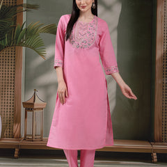 Women Embroidered Pure Cotton Straight Kurta With Trousers & Dupatta
