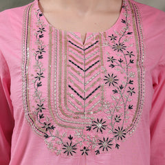 Women Embroidered Pure Cotton Straight Kurta With Trousers & Dupatta