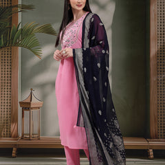 Women Embroidered Pure Cotton Straight Kurta With Trousers & Dupatta
