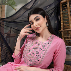 Women Embroidered Pure Cotton Straight Kurta With Trousers & Dupatta