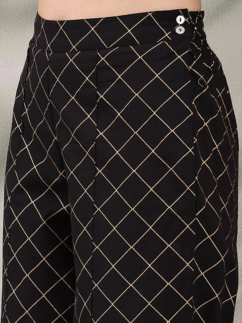 Women Black Color Floral Embroidered Kurta with Palazzo & Dupatta