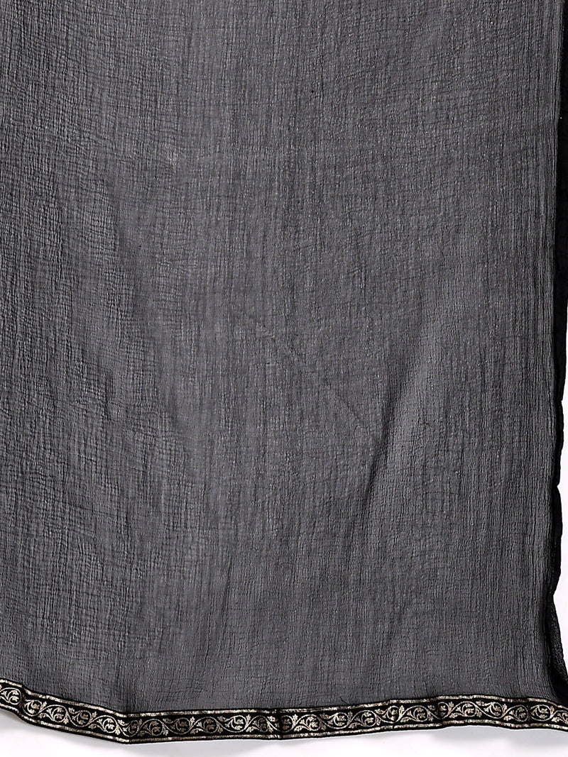 Women Black Color Floral Embroidered Kurta with Palazzo & Dupatta