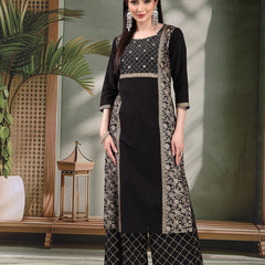Women Black Color Floral Embroidered Kurta with Palazzo & Dupatta