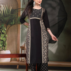Women Black Color Floral Embroidered Kurta with Palazzo & Dupatta