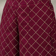 Women Wine Color Embroidered Straight Kurta With Palazzos & Dupatta