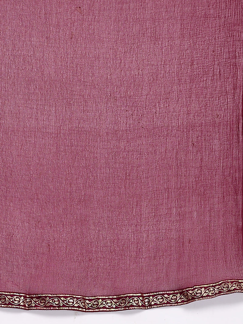 Women Wine Color Embroidered Straight Kurta With Palazzos & Dupatta