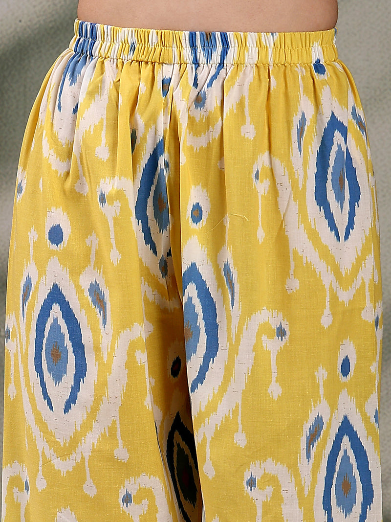 Women Yellow Color Printed Pure Cotton A-Line Kurta & Trousers