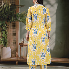 Women Yellow Color Printed Pure Cotton A-Line Kurta & Trousers