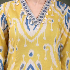 Women Yellow Color Printed Pure Cotton A-Line Kurta & Trousers
