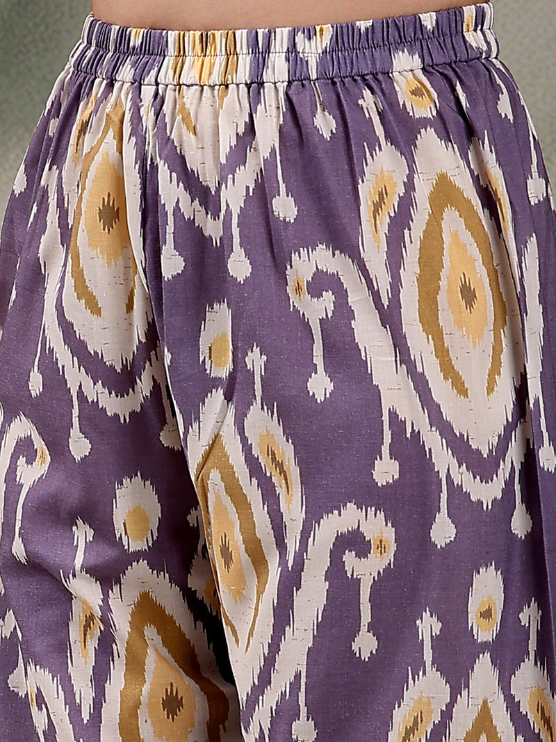 Women Mauve Color Printed Pure Cotton A-Line Kurta & Trousers