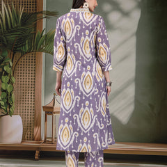 Women Mauve Color Printed Pure Cotton A-Line Kurta & Trousers