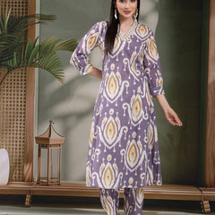 Women Mauve Color Printed Pure Cotton A-Line Kurta & Trousers