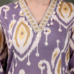 Women Mauve Color Printed Pure Cotton A-Line Kurta & Trousers