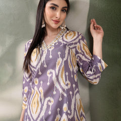 Women Mauve Color Printed Pure Cotton A-Line Kurta & Trousers