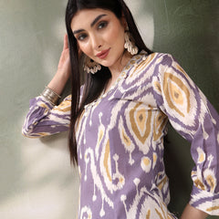 Women Mauve Color Printed Pure Cotton A-Line Kurta & Trousers