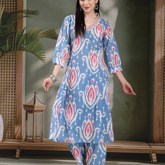 Women Ethnic Printed Pure Cotton A-Line Kurta & Trousers