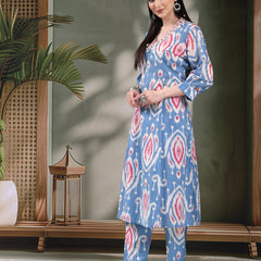 Women Ethnic Printed Pure Cotton A-Line Kurta & Trousers