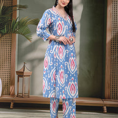 Women Ethnic Printed Pure Cotton A-Line Kurta & Trousers