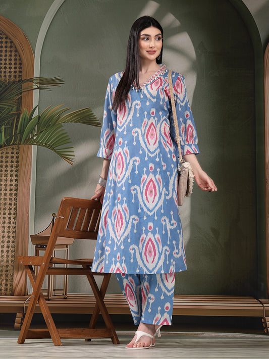 Women Ethnic Printed Pure Cotton A-Line Kurta & Trousers Set