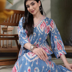 Women Ethnic Printed Pure Cotton A-Line Kurta & Trousers