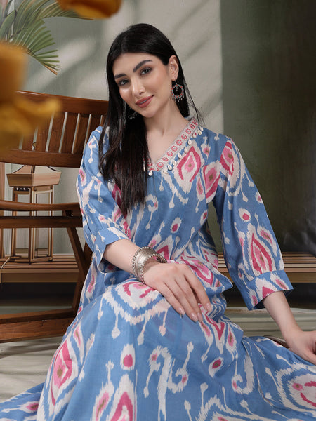 Women Ethnic Printed Pure Cotton A-Line Kurta & Trousers