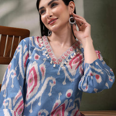Women Ethnic Printed Pure Cotton A-Line Kurta & Trousers