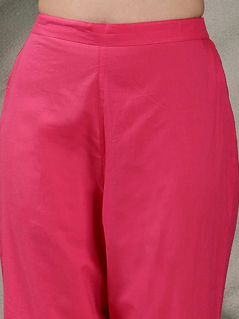 Women Solid Embroidered Cotton Kurta with Pyjama & Dupatta