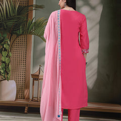 Women Solid Embroidered Cotton Kurta with Pyjama & Dupatta