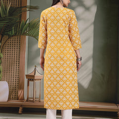 Women Floral Printed Thread Work Notch Neck Pure Cotton Straight Kurta