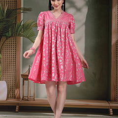 Women Pink Color Ethnic Motif Printed Empire Ethnic Dress