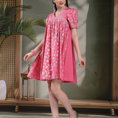 Women Pink Color Ethnic Motif Printed Empire Ethnic Dress