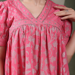 Women Pink Color Ethnic Motif Printed Empire Ethnic Dress