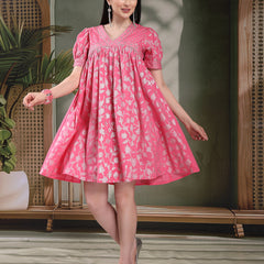 Women Pink Color Ethnic Motif Printed Empire Ethnic Dress