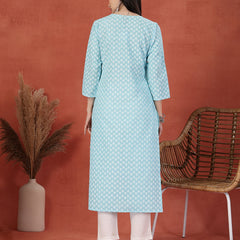Women Embroidery Notch Neck Pure Cotton Straight Kurta