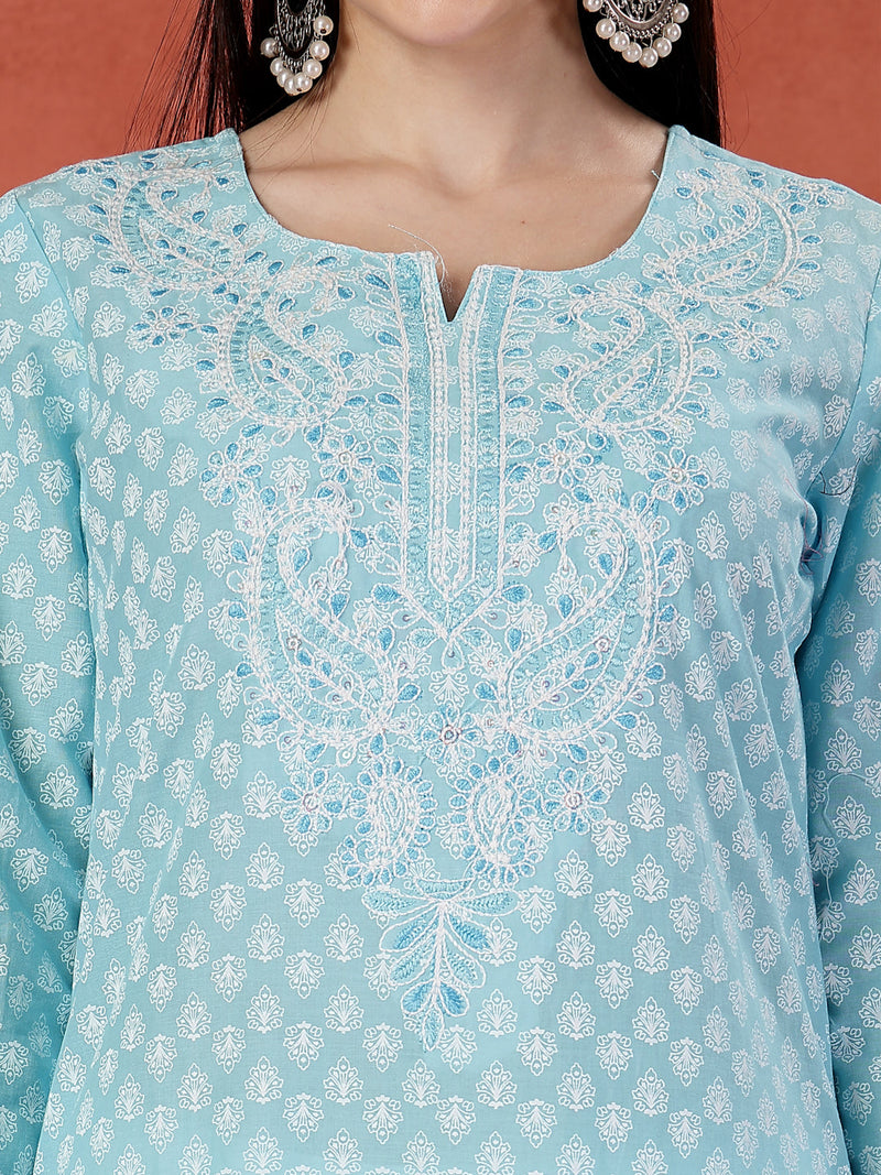 Women Embroidery Notch Neck Pure Cotton Straight Kurta