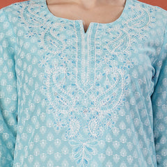Women Embroidery Notch Neck Pure Cotton Straight Kurta