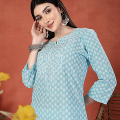 Women Embroidery Notch Neck Pure Cotton Straight Kurta
