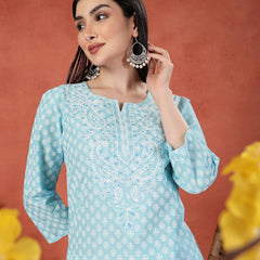 Women Embroidery Notch Neck Pure Cotton Straight Kurta