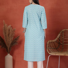 Women Embroidered Round Neck Straight Kurta