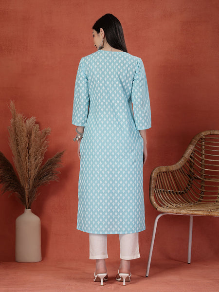 Women Embroidered Round Neck Straight Kurta