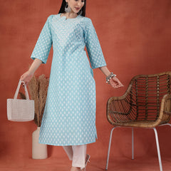 Women Embroidered Round Neck Straight Kurta