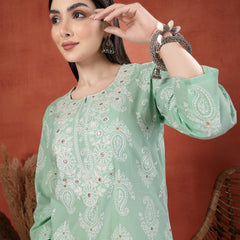 Women Paisley Printed Thread Work Notch Neck Pure Cotton Straight Kurta