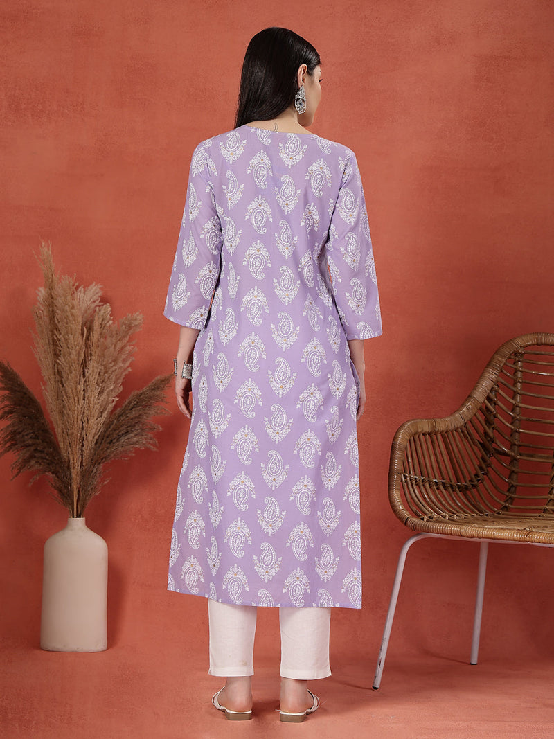 Women Embroidered Round Neck Straight Kurta
