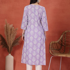 Women Embroidered Round Neck Straight Kurta