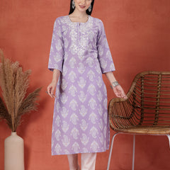 Women Embroidered Round Neck Straight Kurta
