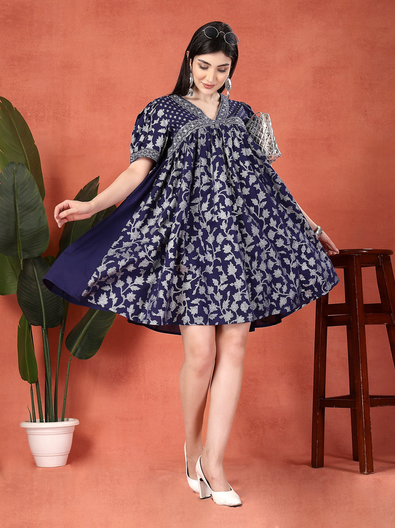 cotton ethnic dress for women Women Floral Printed V-Neck Pure Cotton Ethnic Dresses Rain & Rainbow